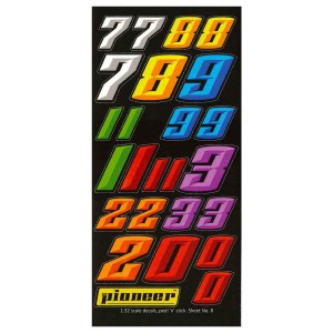 Pioneer Self Adhesive Racing Numbers Sticker Sheet No.8